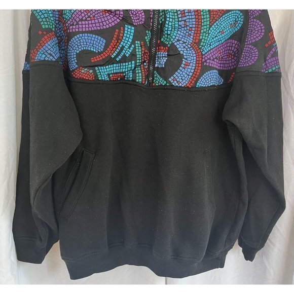 Colorful Mosaic Pattern Quarter Zip Pullover Sweatshirt 90s Athletic Casual Top - Picture 3 of 5